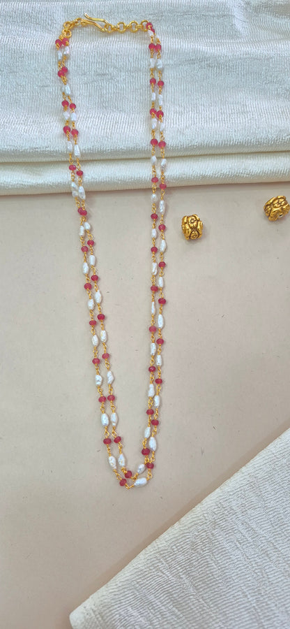 Fresh water pearl and Ruby 2 layer chain