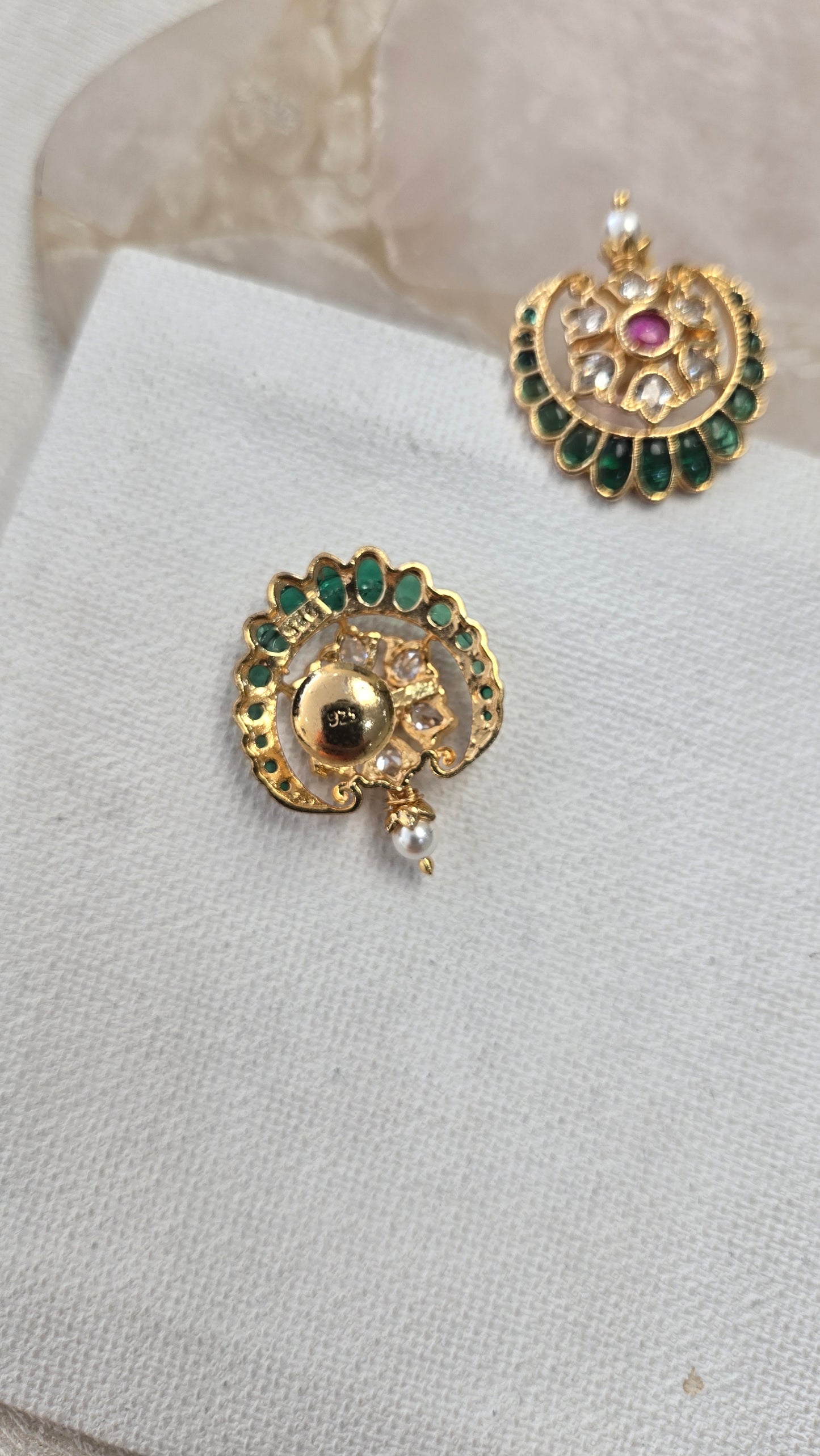 Kundan Stud Earrings with green stone