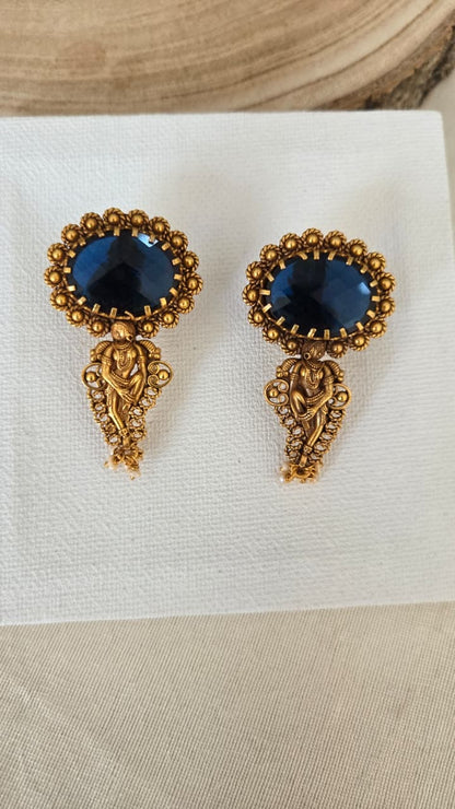 Blue contemporary studs with dancing girls motif
