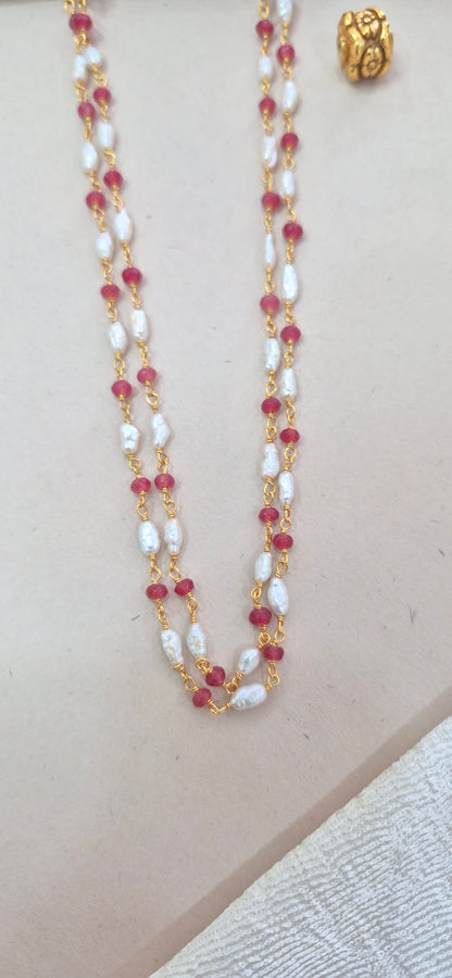 Fresh water pearl and Ruby 2 layer chain