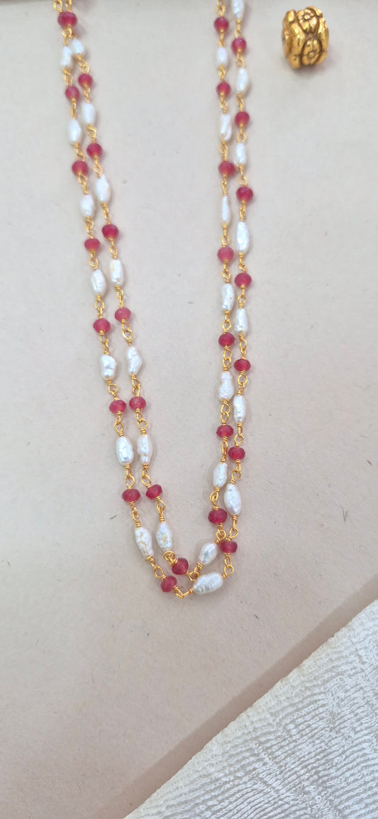Fresh water pearl and Ruby 2 layer chain