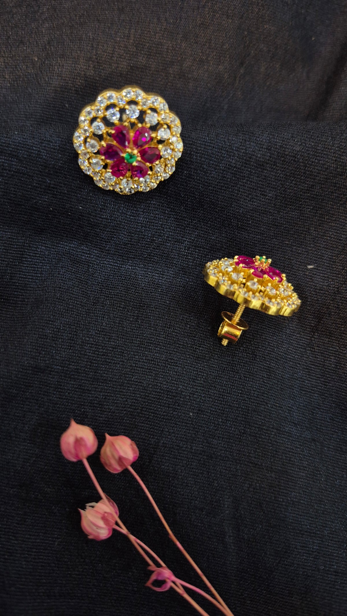 Double step Red and white Stone  stud