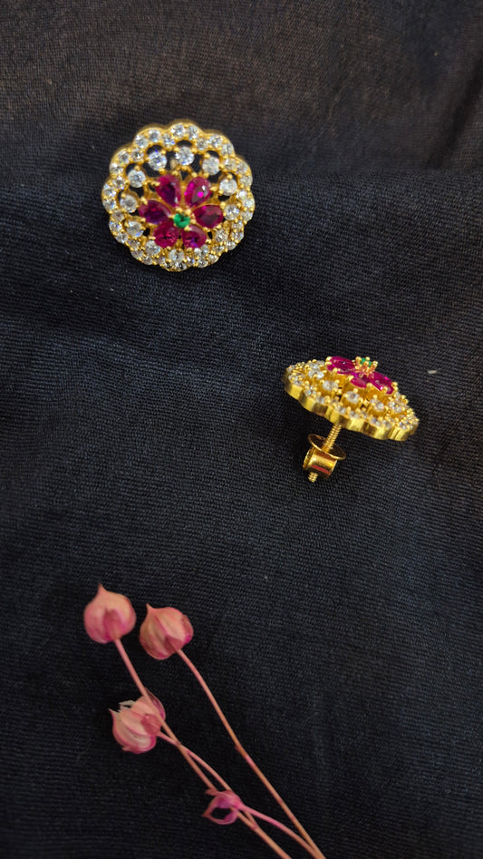 Double step Red and white Stone  stud