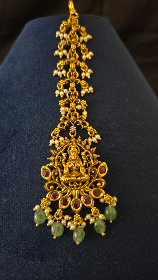 Antique Lakshmi maang tikka with kundan finishing