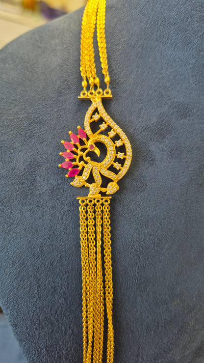 Red stone peacock chandraharam