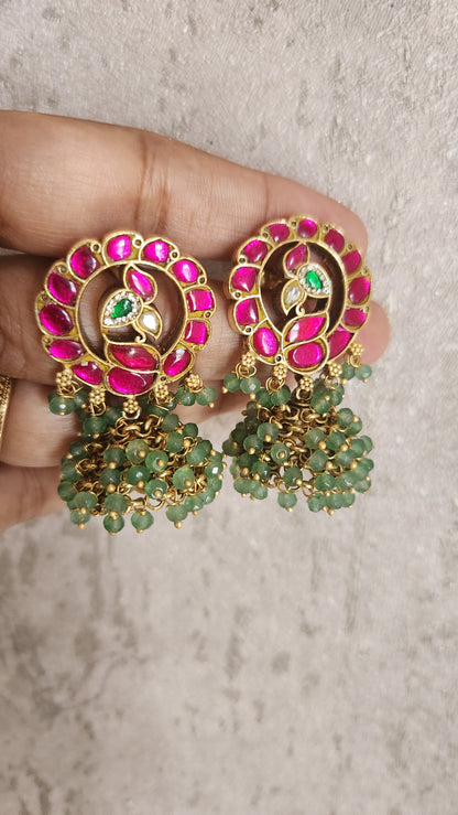 Kundan and beads jhumka contemporary style