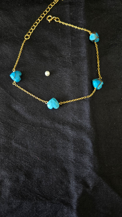 Turquoise heart carved semi precious bracelets