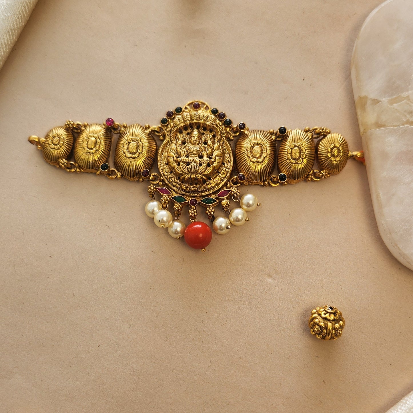 Choker cum Arm band with coral and pearls drops