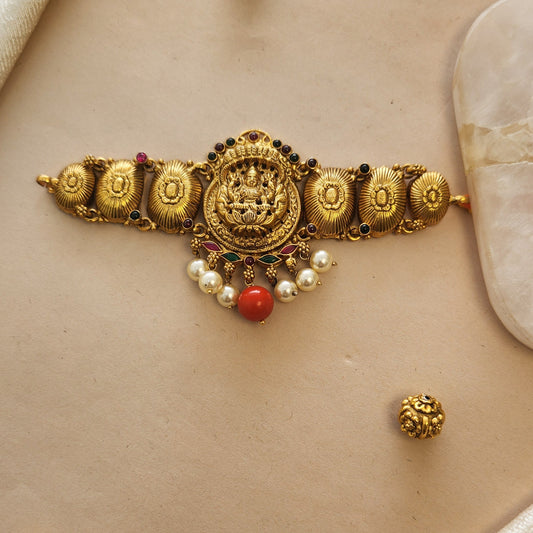 Choker cum Arm band with coral and pearls drops
