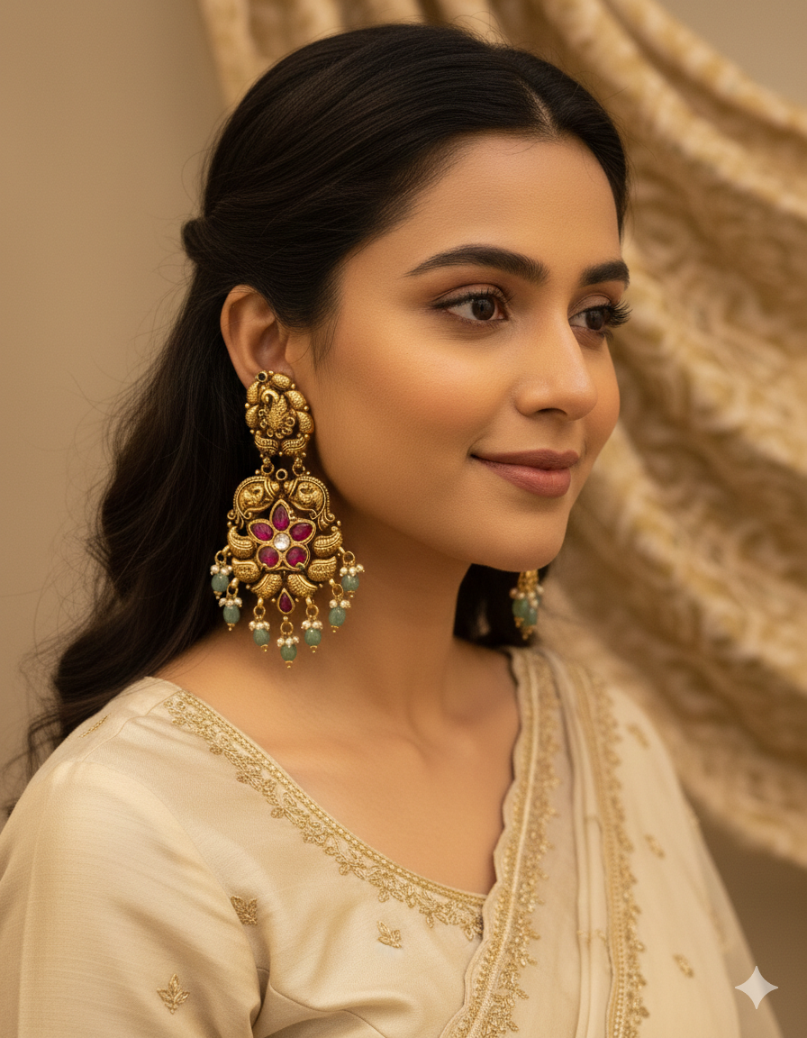 Big Kundan Mossanite earrings