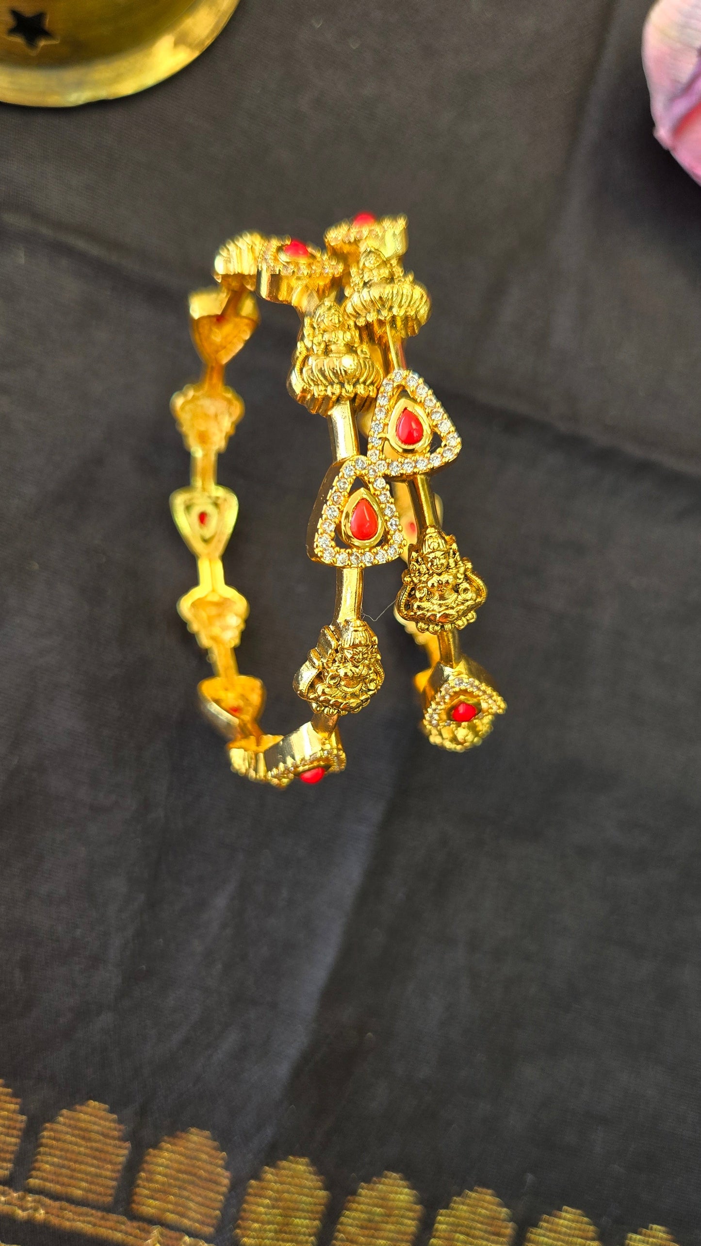 Coral and Laxmi triangle motifs Bangle