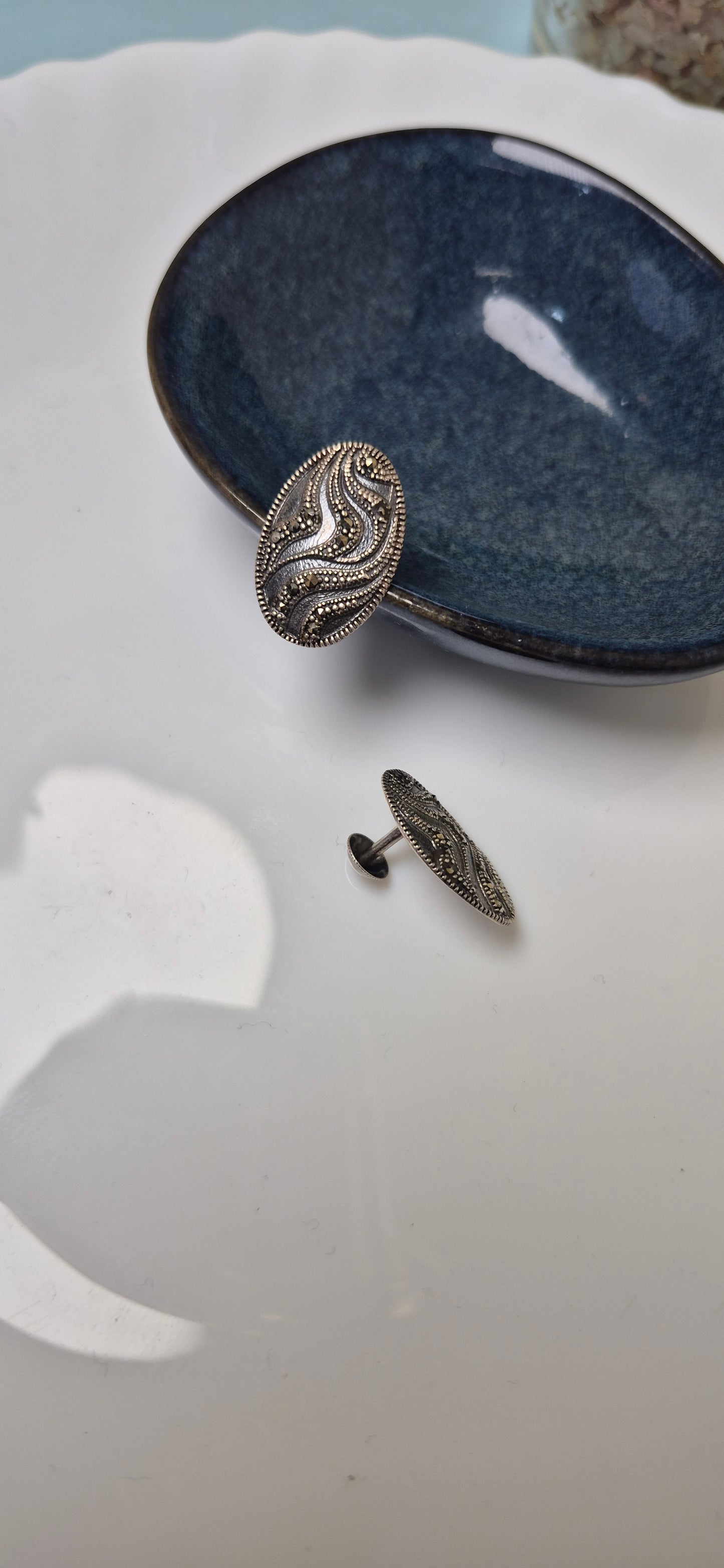 Antique Black tourmaline oval stud