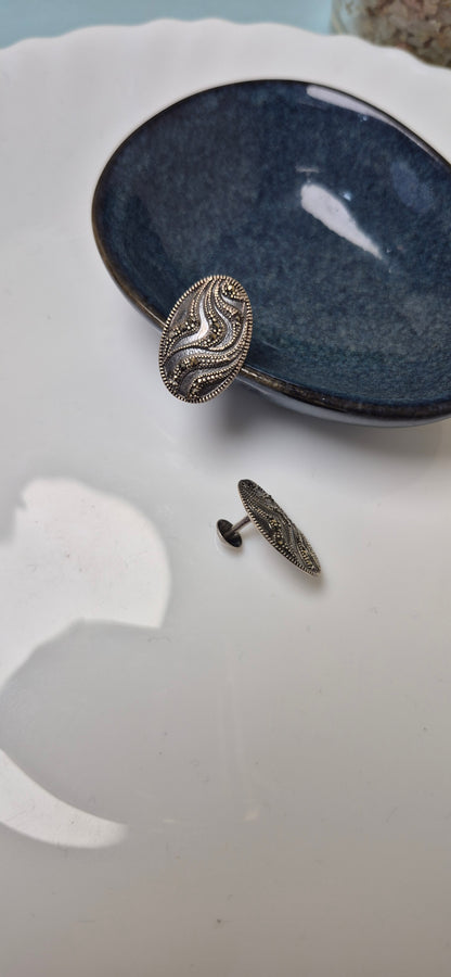 Antique Black tourmaline oval stud