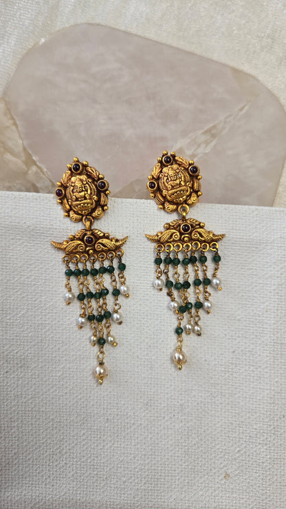 Green bead Hanging Earrings