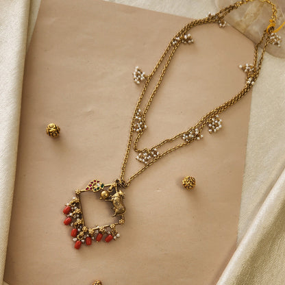 Contemporary pichwai double layer haram with pearls