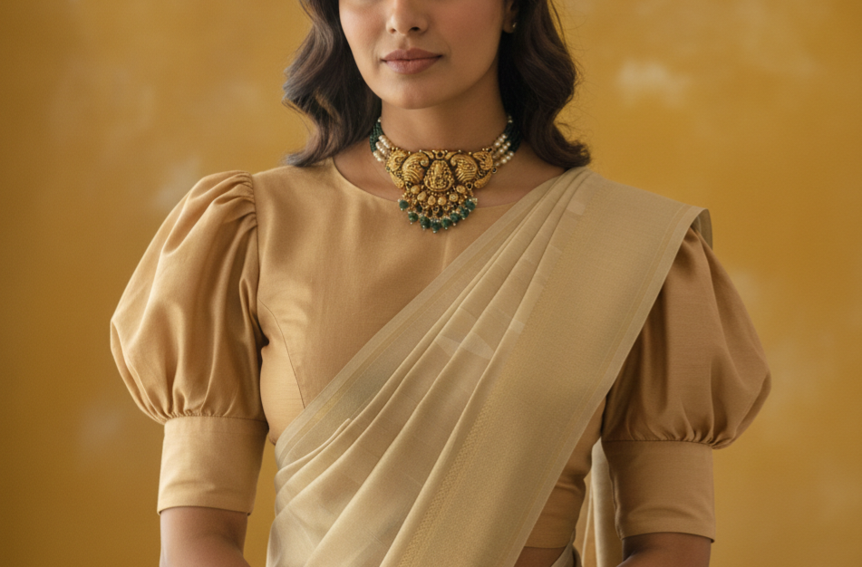 Green Beads with Laxmi Nagas pendant choker necklace