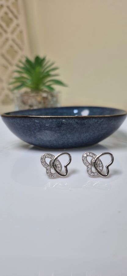 2 heart butterfly studs