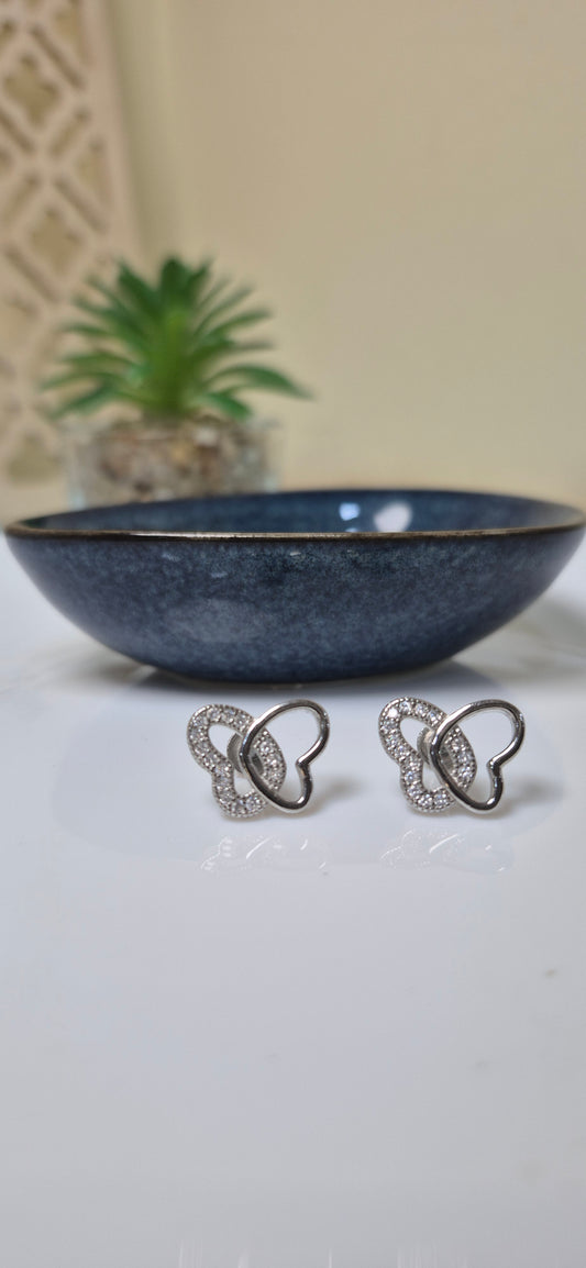 2 heart butterfly studs