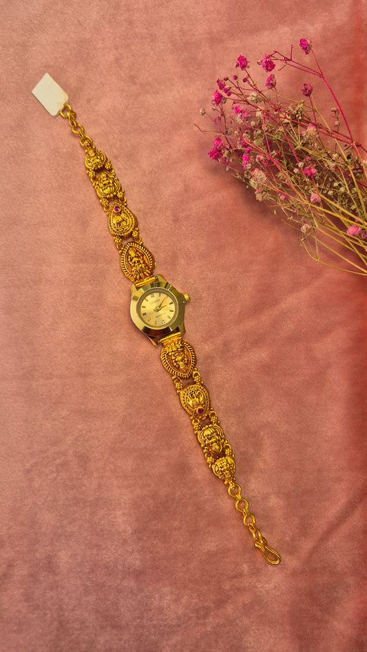 Lakshmi and elephant round gold dial