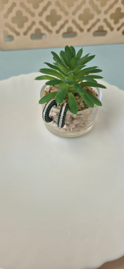 Green and white full stone hoop earrings