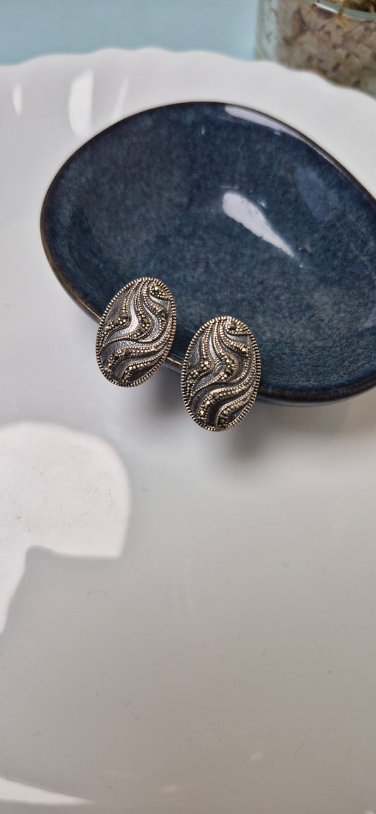 Antique Black tourmaline oval stud