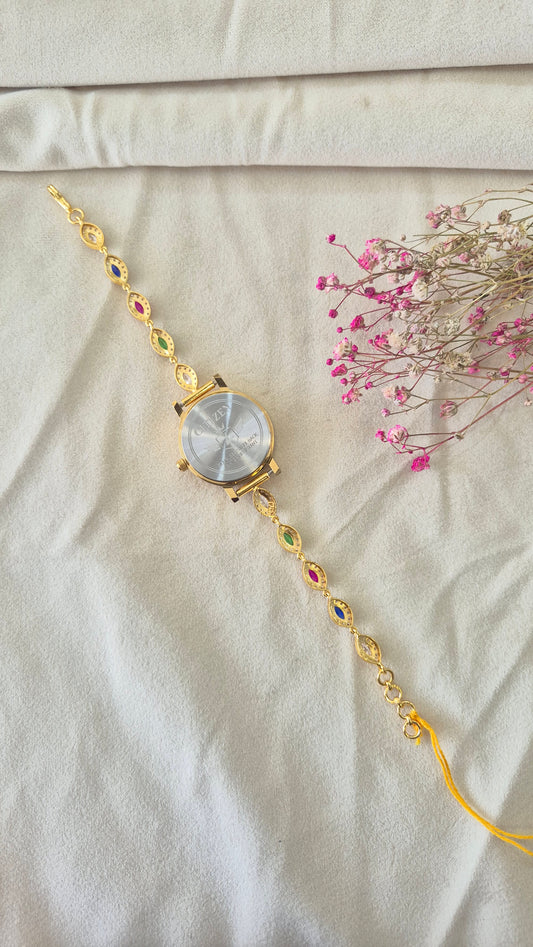 Gold Dial CZ colour stone watch