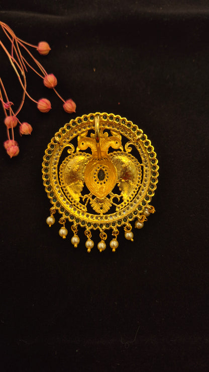 Ganda berunda pendant with green stones and Swarovski pearls