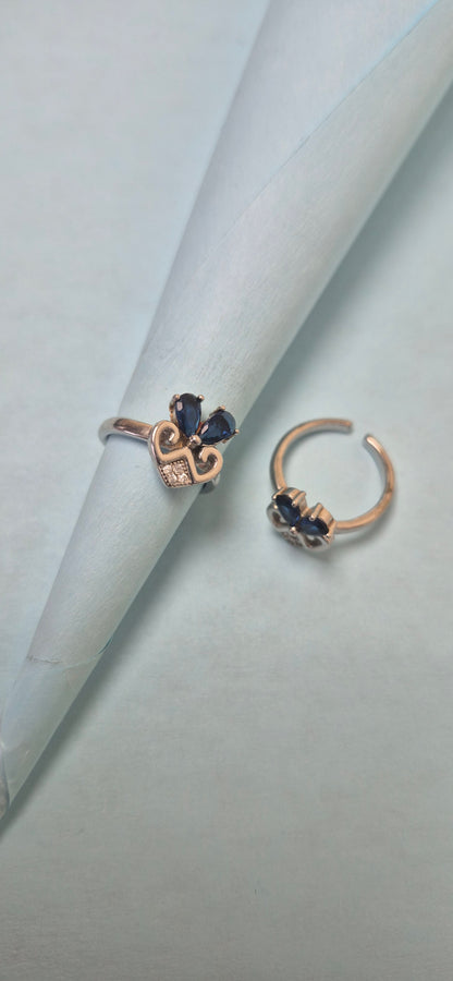 Blue bow mini toe rings