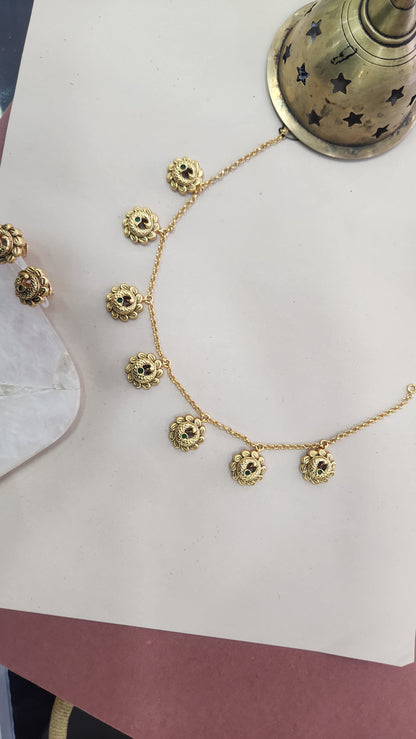 Ball Chain with charm pendants and green stone