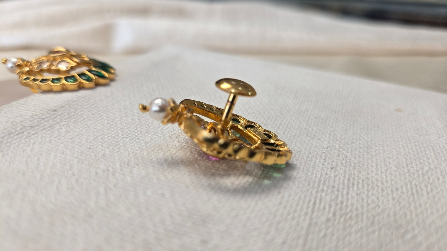 Kundan Stud Earrings with green stone