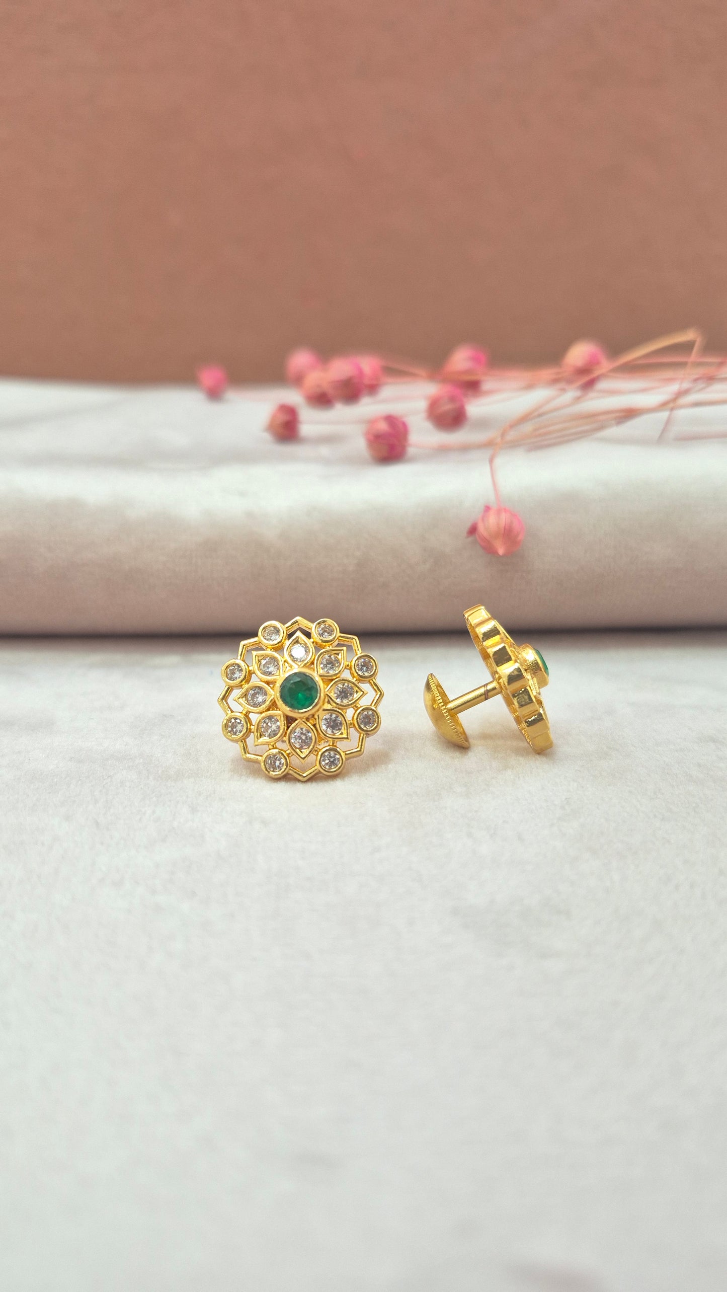 Green CZ stone Stud
