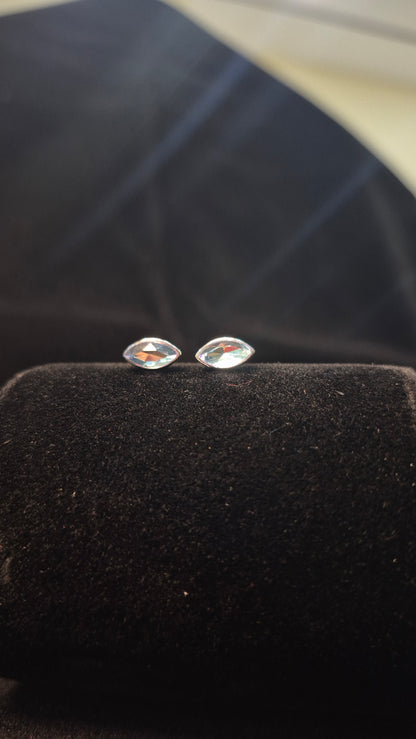 Sky blue pointed edge oval stone helix stud