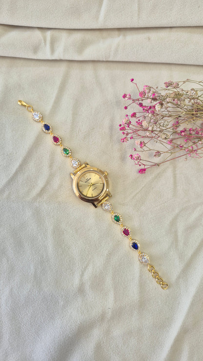 Gold Dial CZ colour stone watch