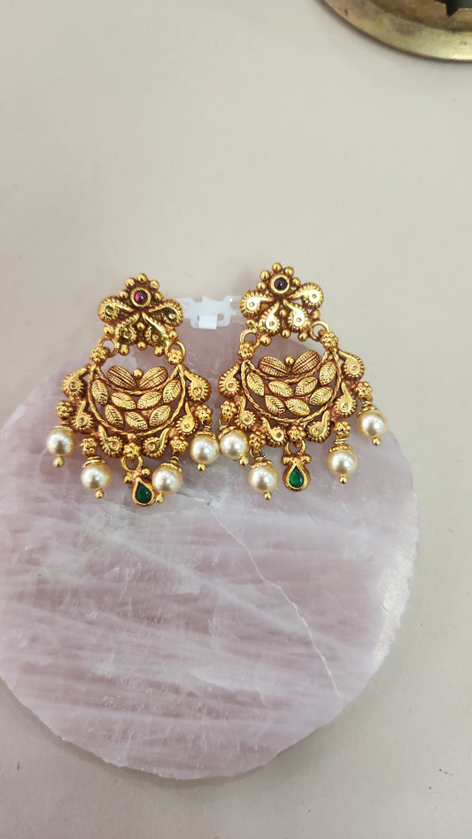Cute Chandbali Earrings with pearl drops