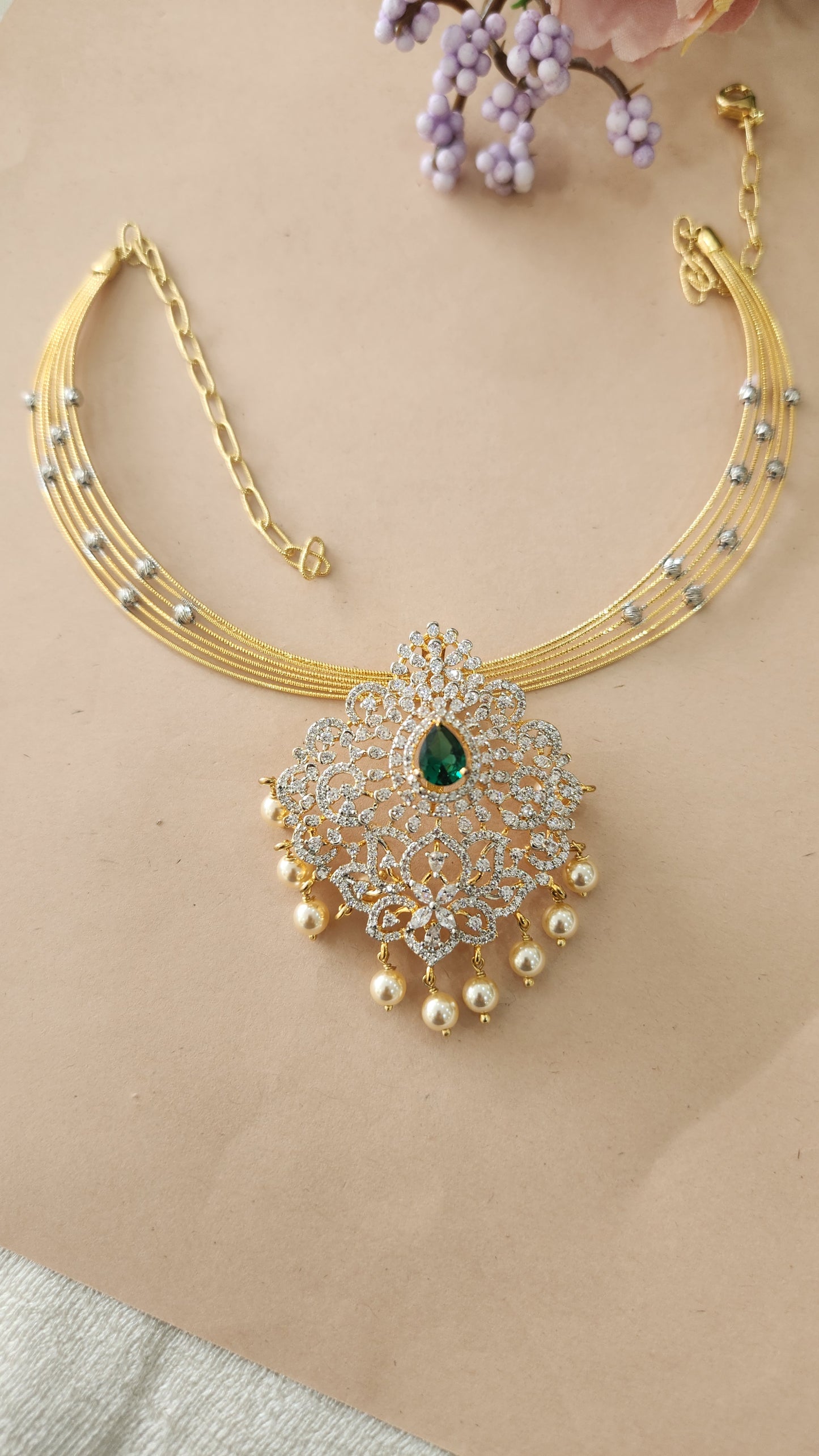 Hasli with CZ 3D Pendant set with earrings