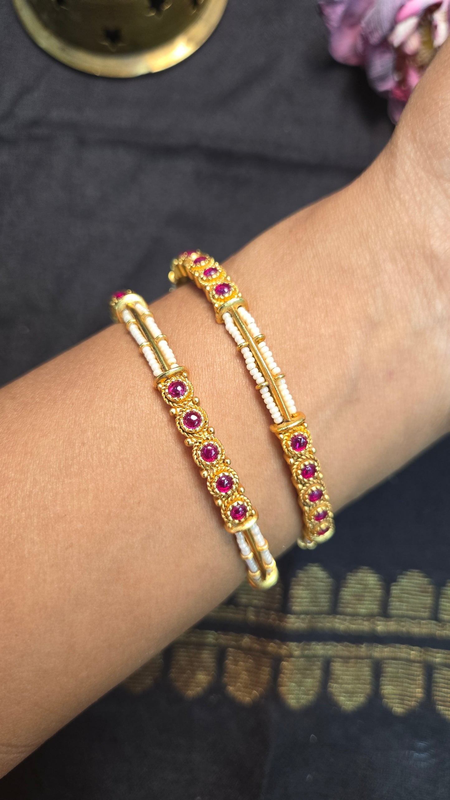 Pearls and Ruby bangle