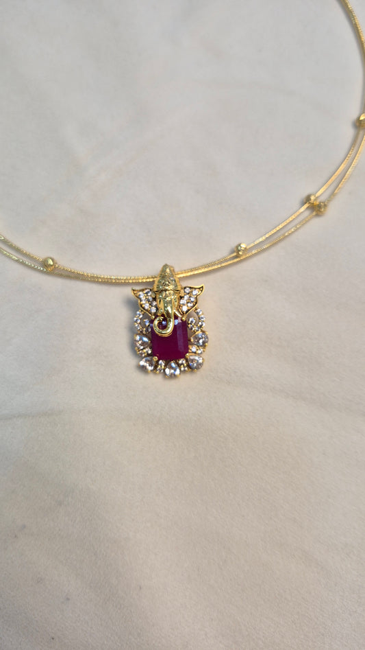 Ganesha red pendant with 2 line gold ball Hasli