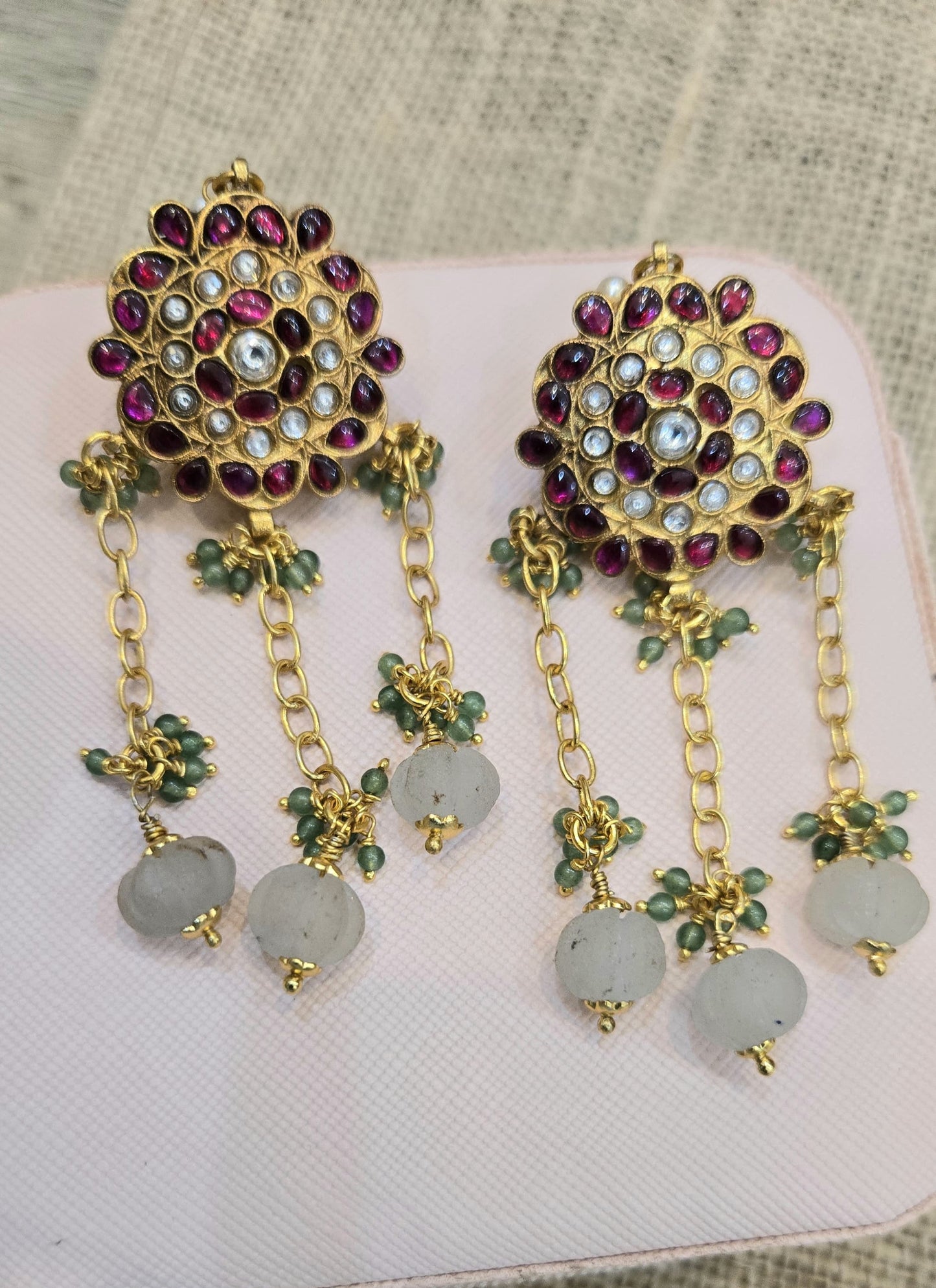 Kundan earrings with pumpkin bead danglers