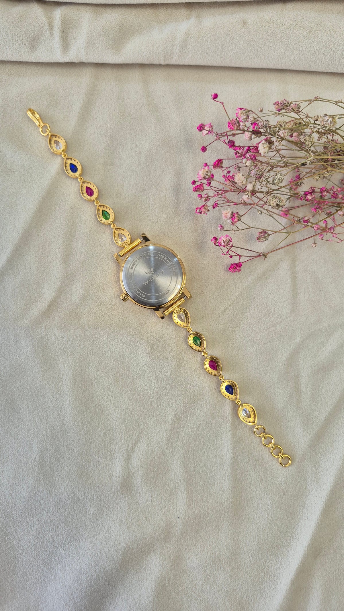 Gold Dial CZ colour stone watch