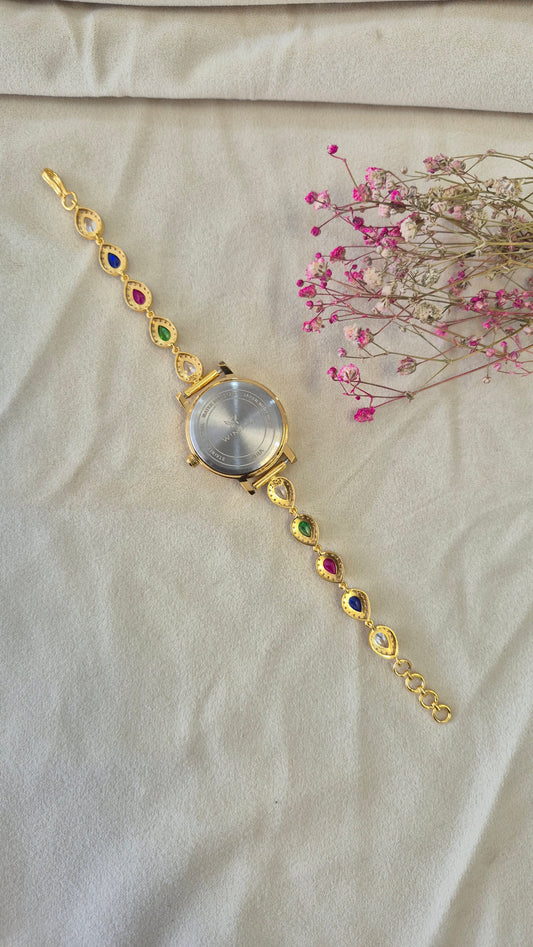 Gold Dial CZ colour stone watch