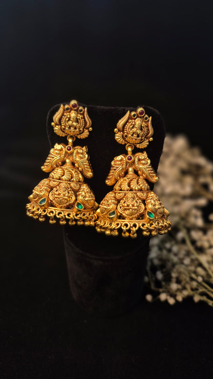 Big Bridal nakas Jumkas with Green stones in light weight