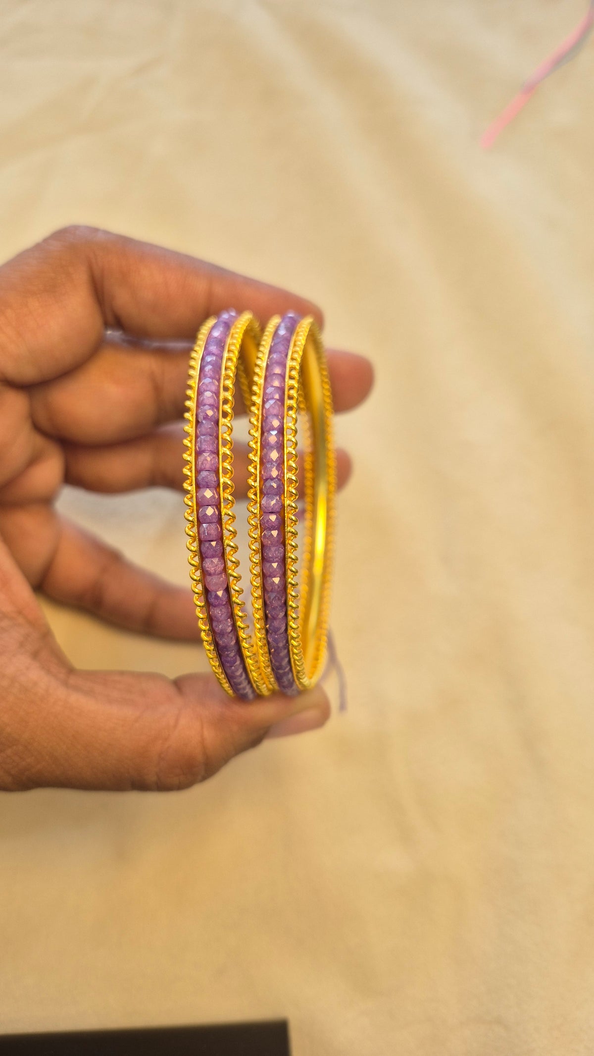 Lilac Purple Beads in Silver String for Colour Changeable Bangle (1 Pair)