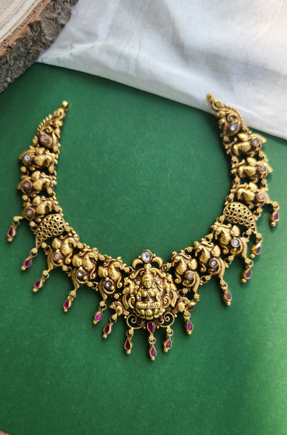 Laxmi and peacock motif Nakshi kundan Necklace
