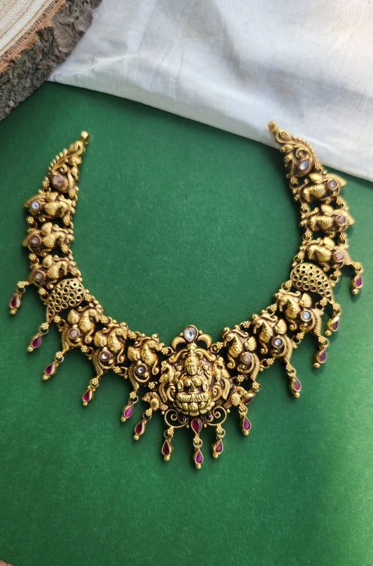 Laxmi and peacock motif Nakshi kundan Necklace
