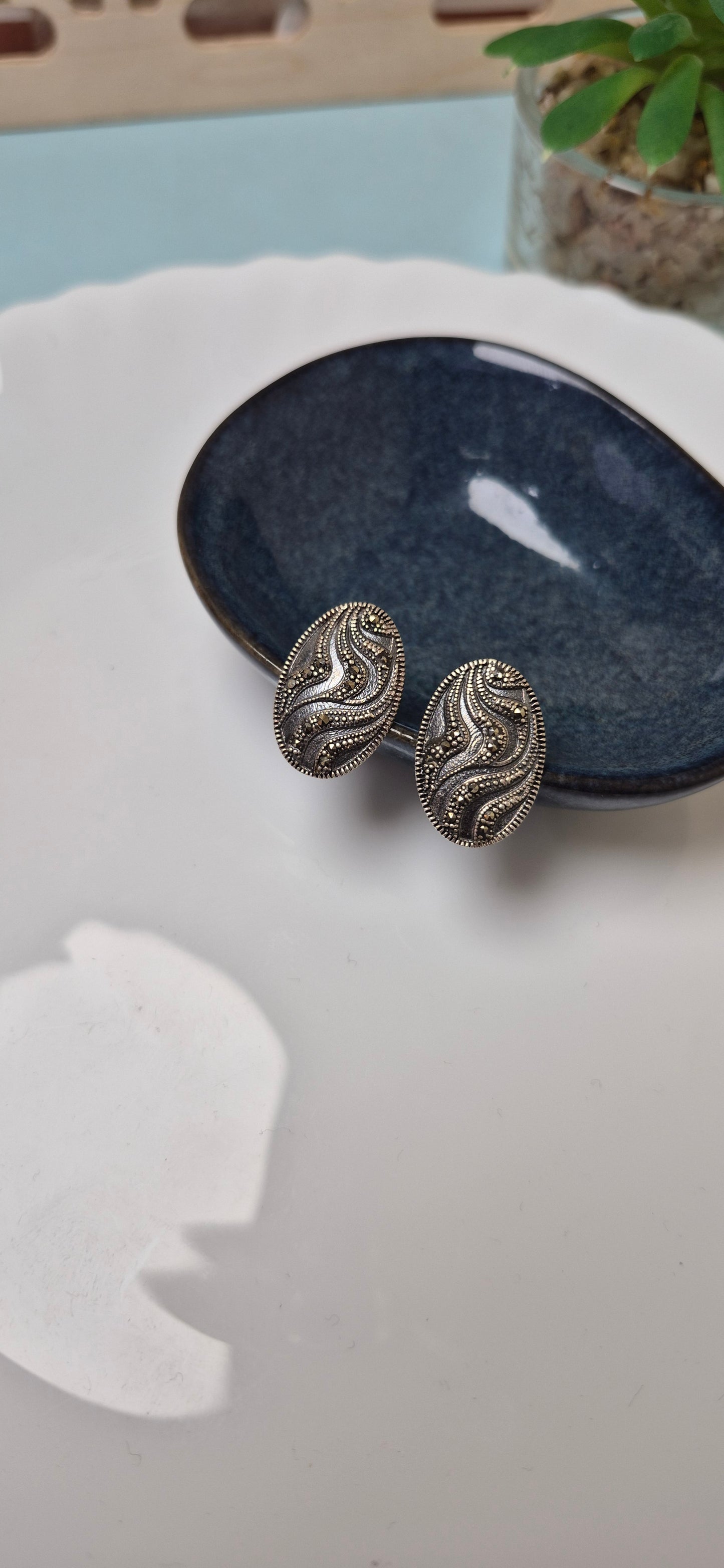 Antique Black tourmaline oval stud