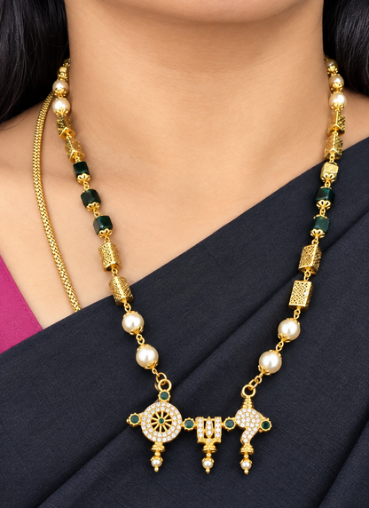 Sanku chakra chain with Green beads and pearls