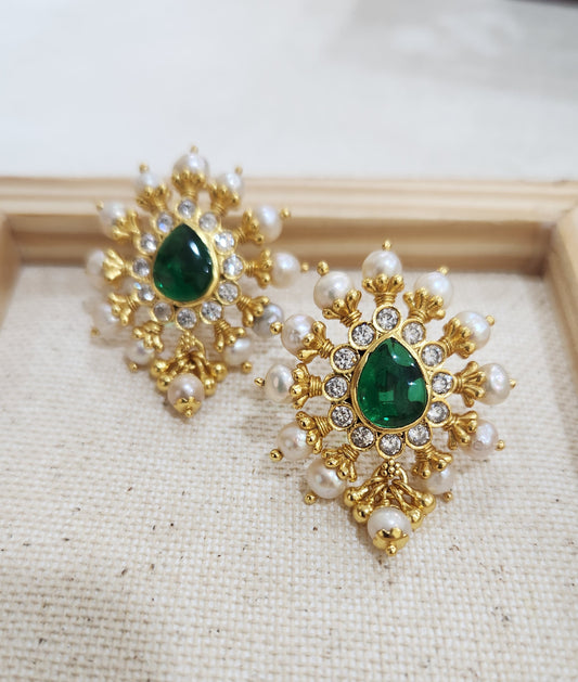 Green pearl and stone Stud drops