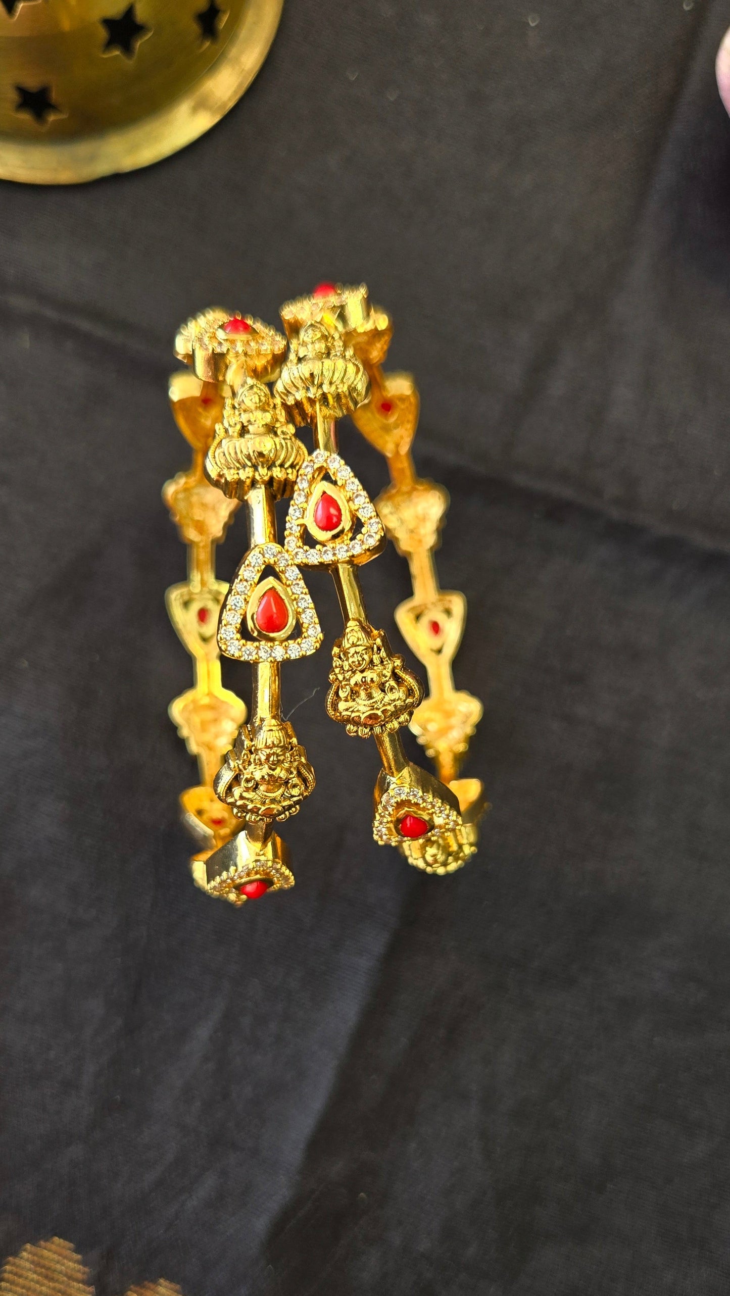 Coral and Laxmi triangle motifs Bangle