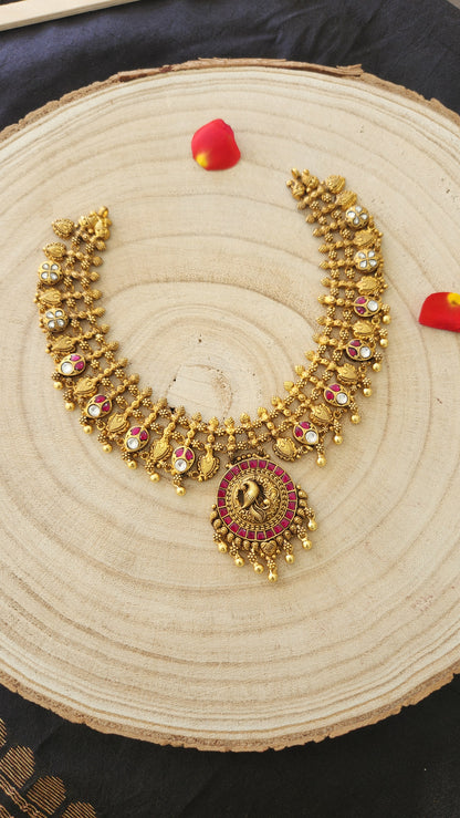 Nakshi Kundan with peacock motifs Necklace