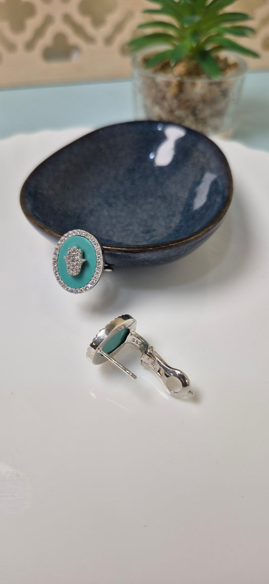 Hamsa stud on blue stone with zircon stones